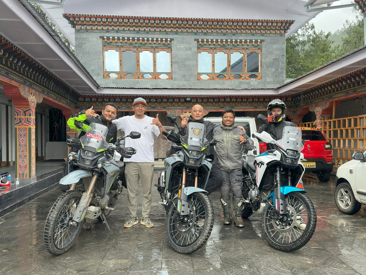 Riders with adventure motorcycles in Bhutan