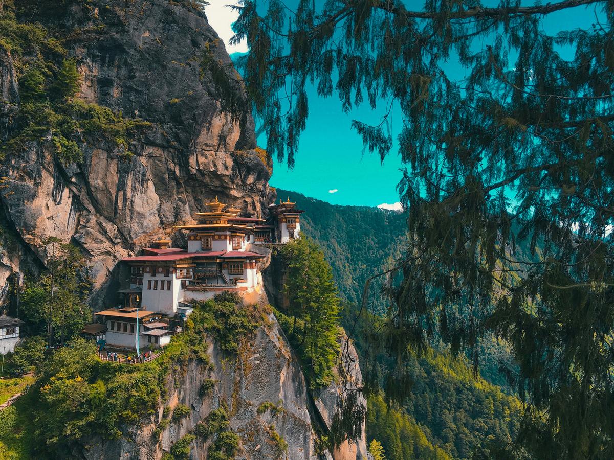Monastery perched on a cliff in Bhutan